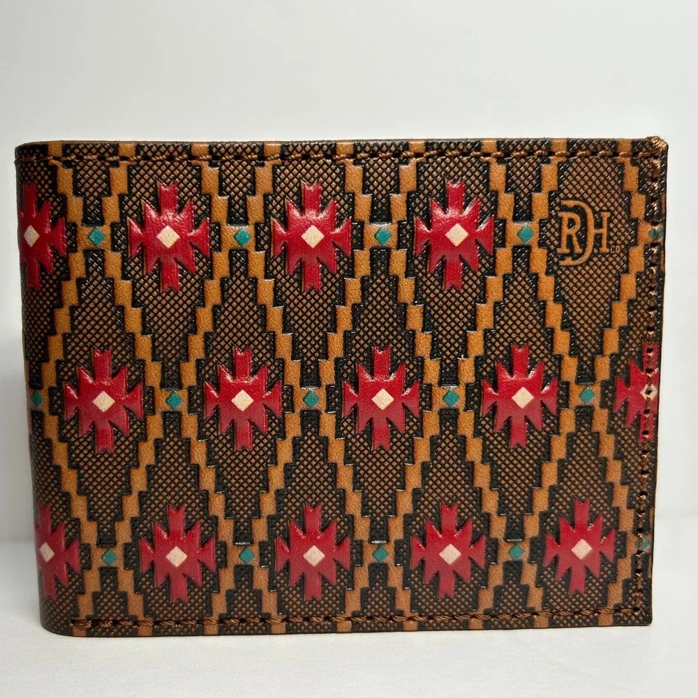 Red Dirt Hat Co. Bi-Fold Wallet Southwestern‎ Brown Leather Mens Brand New Aztec